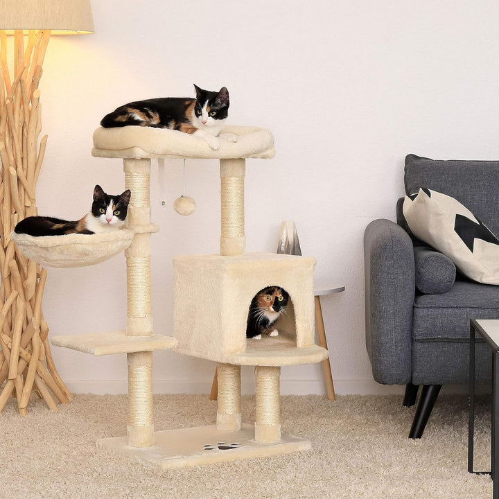lionto Kratzbaum für Katzen mit Plüschball inkl. Glöckchen & Wandhalterung, Höhe 93 cm, Katzenbaum m