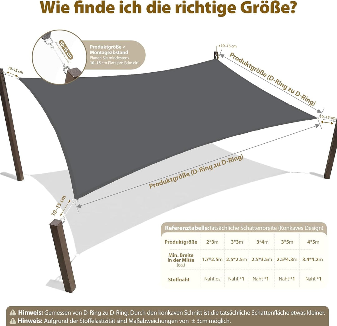Sekey Sonnensegel Wasserdicht 2x3m Rechteckig mit Edelstahl Befestigungs Kit PES Polyester, Sonnensc