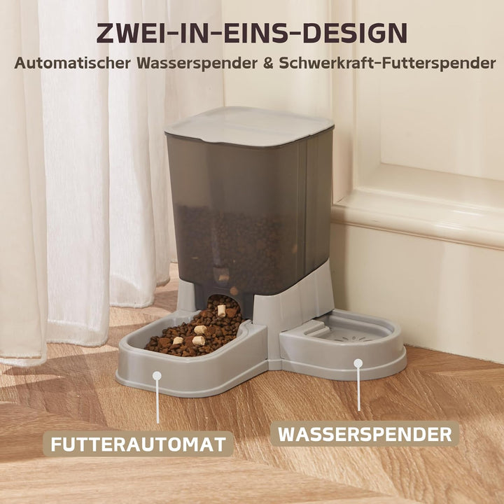 Automatischer Katzenfutterspender, 2-in-1 Abnehmbarer Schwerkraft-Futter- und Wasserspender für Katz