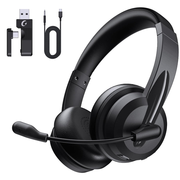 syndesmos Headset mit Mikrofon Bluetooth, Verstellbares Kopfband Headset PC, Unterstützt 2,4 G/Bluet