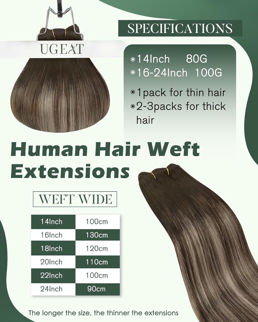 Ugeat Weft Extensions Echthaar Aschblond Balayage Tressen Extensions Echthaar Ombre Bunkelbraun Echt