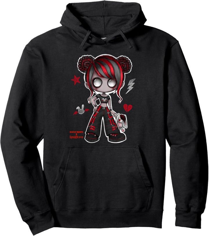 Spookscene Emo Mädchen Zeichnung Emo Bunny Doodle Mall Goth Rot Pullover Hoodie
