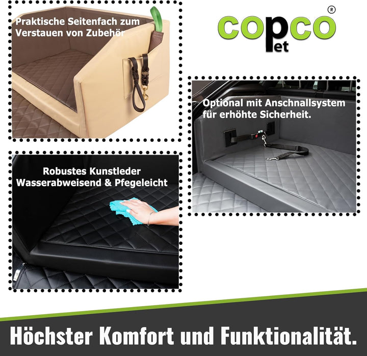 CopcoPet - Travel Bed Hundebett für Kofferraum Auto 70x55x38cm Kunstleder - Anschnallsystem Kofferra