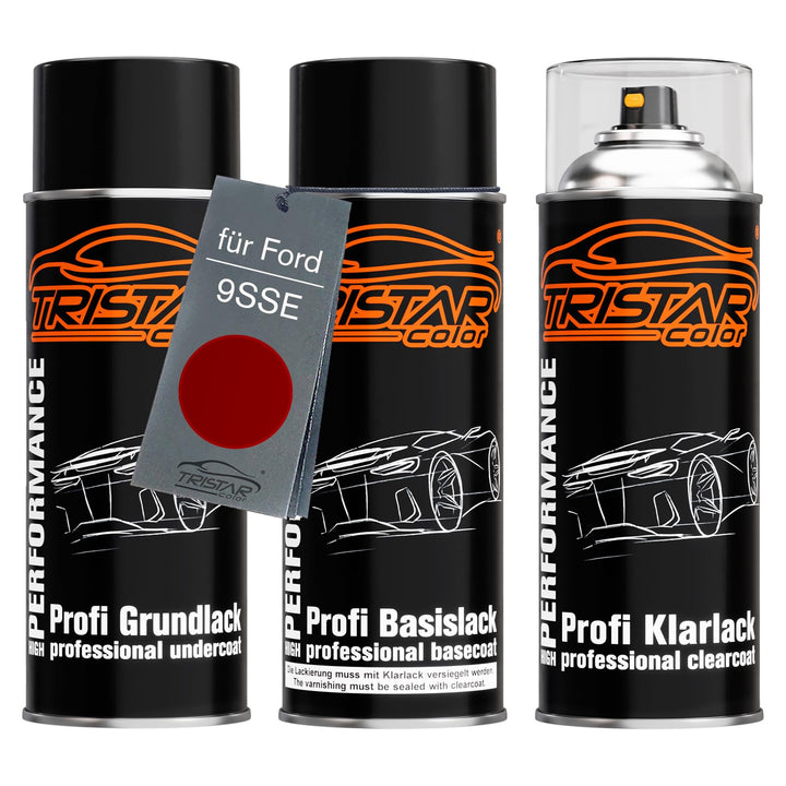 Autolack Spraydosen Set für Ford 9SSE Candy Red Perl Grundlack Basislack Klarlack Sprühdose 400ml