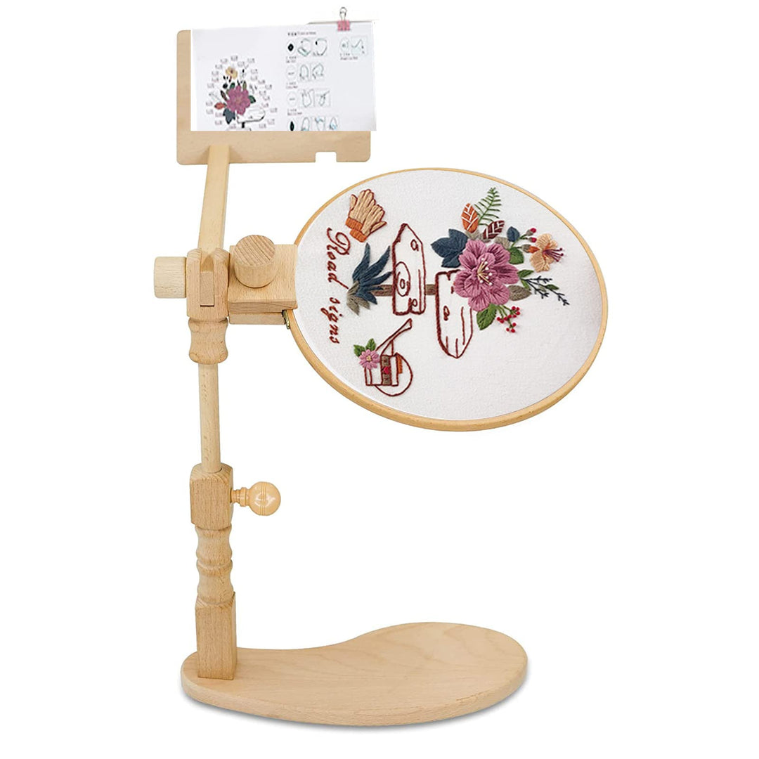 RoseFlower Kreuzstich Ständer Stickrahmen Holz Drehbarer Stickständer für Tisch Embroidery Hoop Stan
