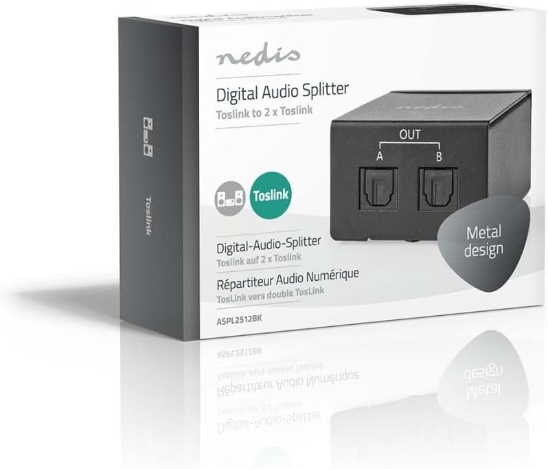 Nedis TosLink-Splitter | 2-Weg | Anschlüsse – Eingang: TosLink Buchse | Anschlüsse – Ausgang: 2X Tos