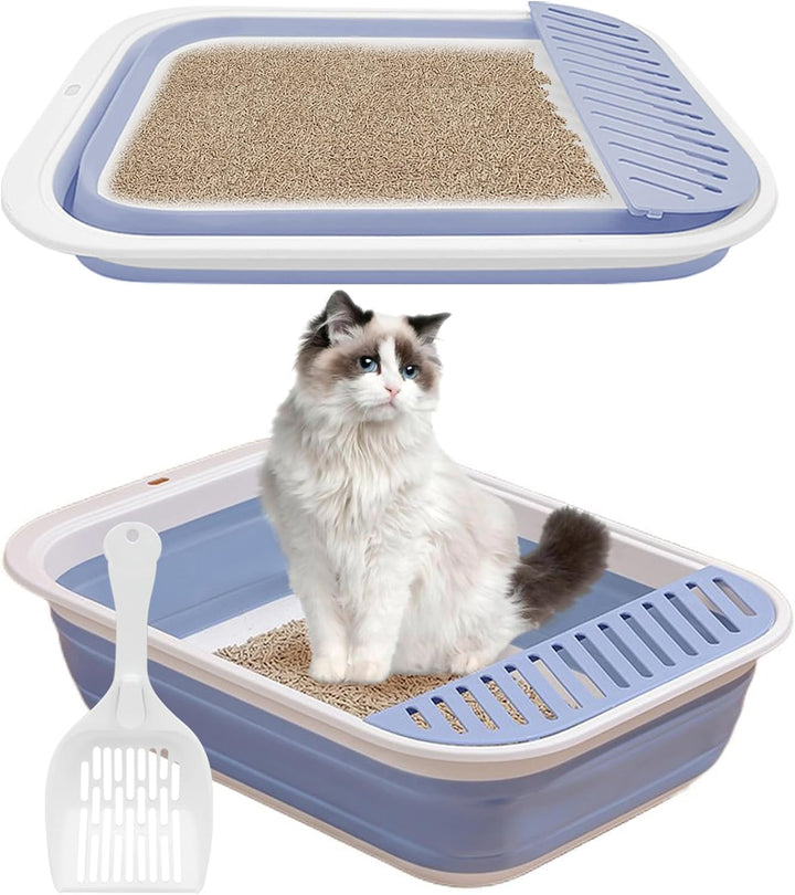 Katzentoilette Flach Gross, Katzenklo Flach Mit Schaufel, Katzenklo Niedrig für alte Katzen, Reiseto