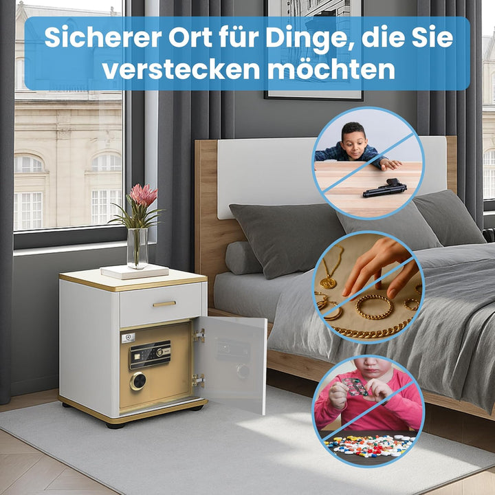 EXTRALINK Elektronischer Tresor für Zuhause mit Fingerabdruck, Induktivem Laden - Möbeltresor mit Al