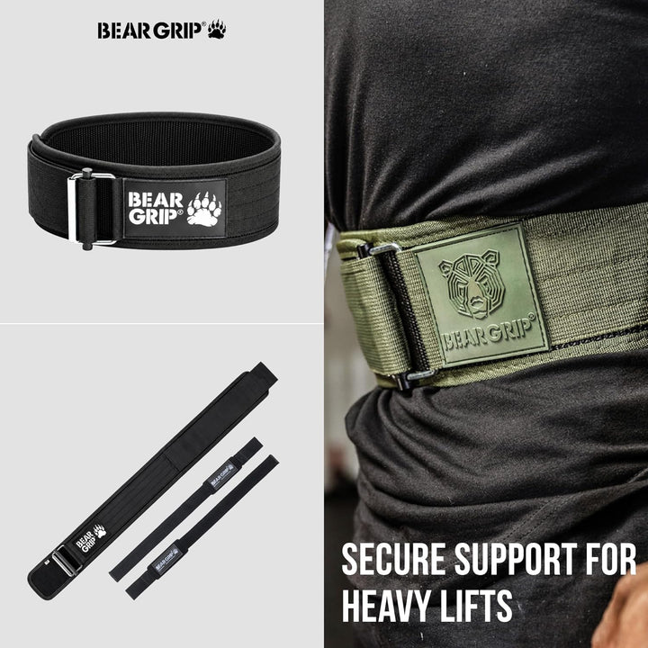 BEAR GRIP Selbstsichernder Gewichthebergürtel - Kreuzheben, Bodybuilding, Kniebeugen &amp; Powerlifting