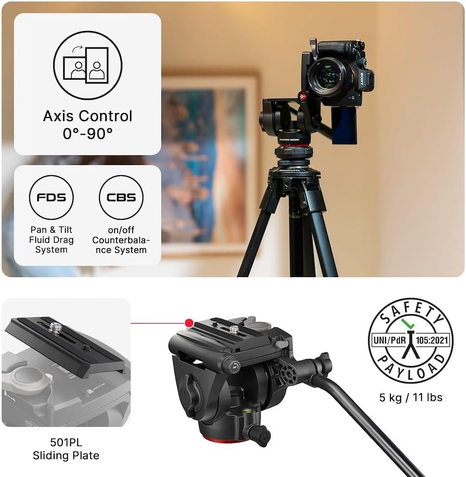 Manfrotto 500X Fluid Videokopf mit ONE Hybrid Aluminium Stativ – Foto &amp; Video Stativ Kit, 5kg Tragla