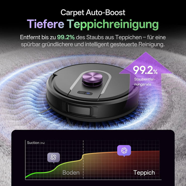 Vexilar W15 Saugroboter mit Wischfunktion, Beutelloser Multi-Zyklon-Absaugstation Staubsauger Robote