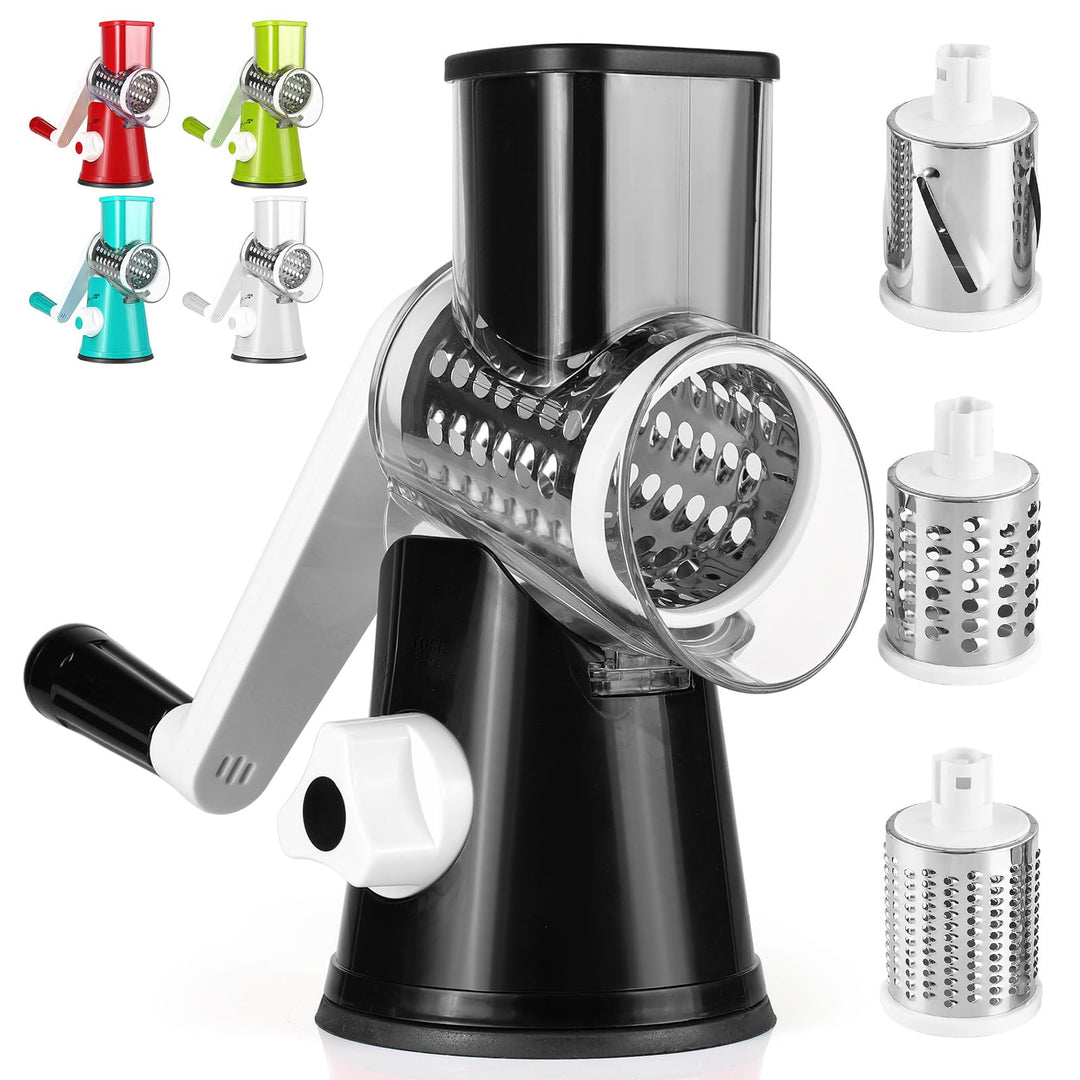 Dreamhigh® Käsereibe mit Kurbel, Gemüseschneider 3 Edelstahl Austauschbaren Trommelklingen, Manuelle