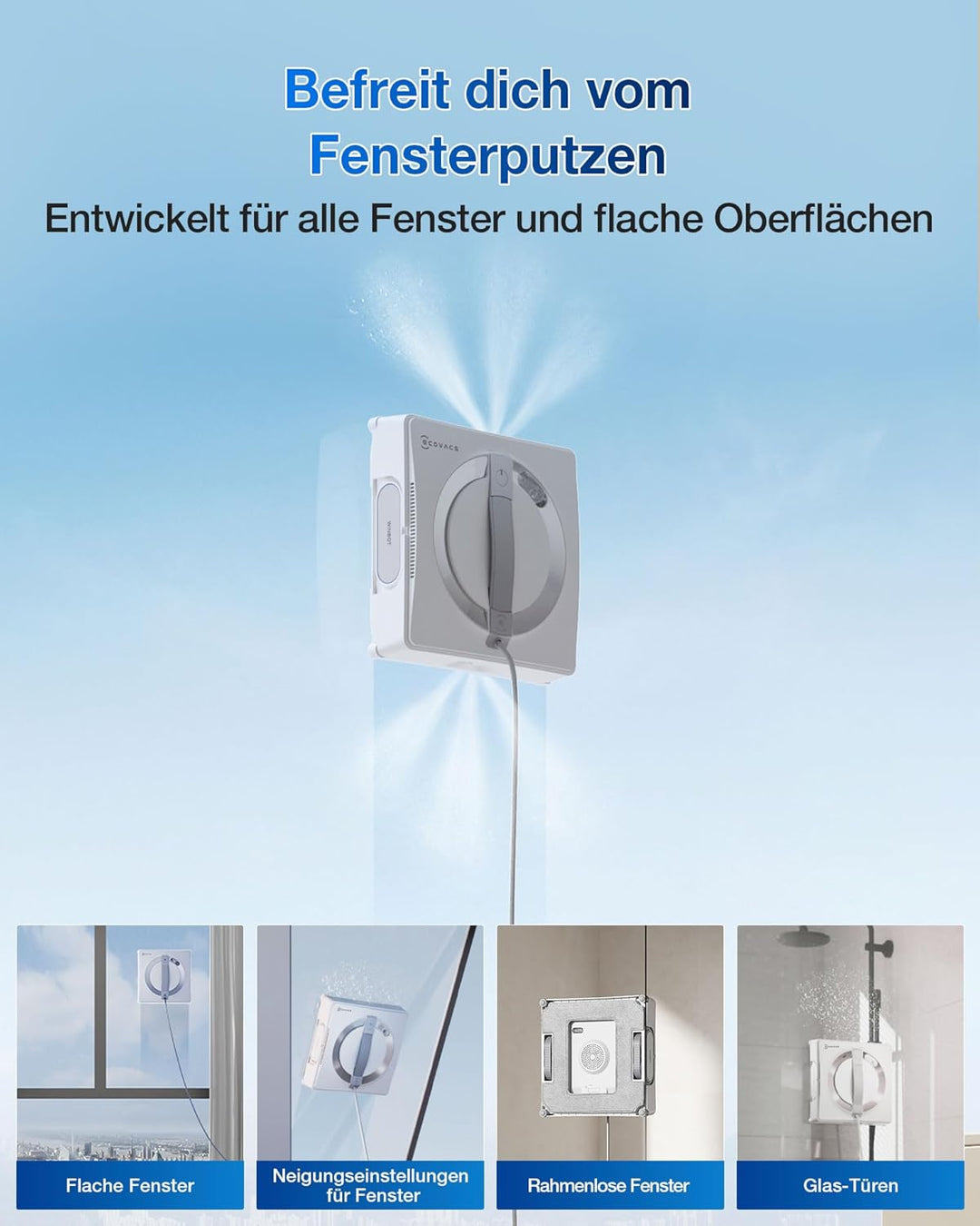 ECOVACS WINBOT W2 PRO Fensterputzroboter, 3-Düsen-Wassersprüher, 10-Stufen-Schutzsystem, Win-SLAM 4.