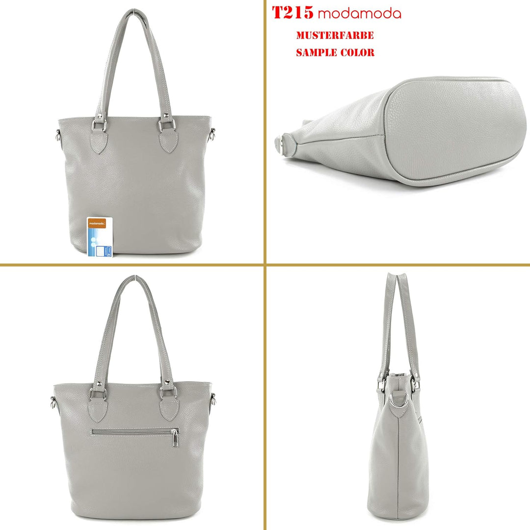 modamoda de - T215 - Italienische Ledertasche Shopper Large Altrosa, Altrosa