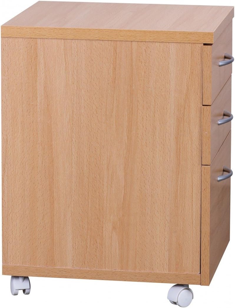 Rollcontainer Ottawa 40 x 60 x 45 cm Unterschrank mit Rollen Buche | Rollwagen mit Schubladen | Roll