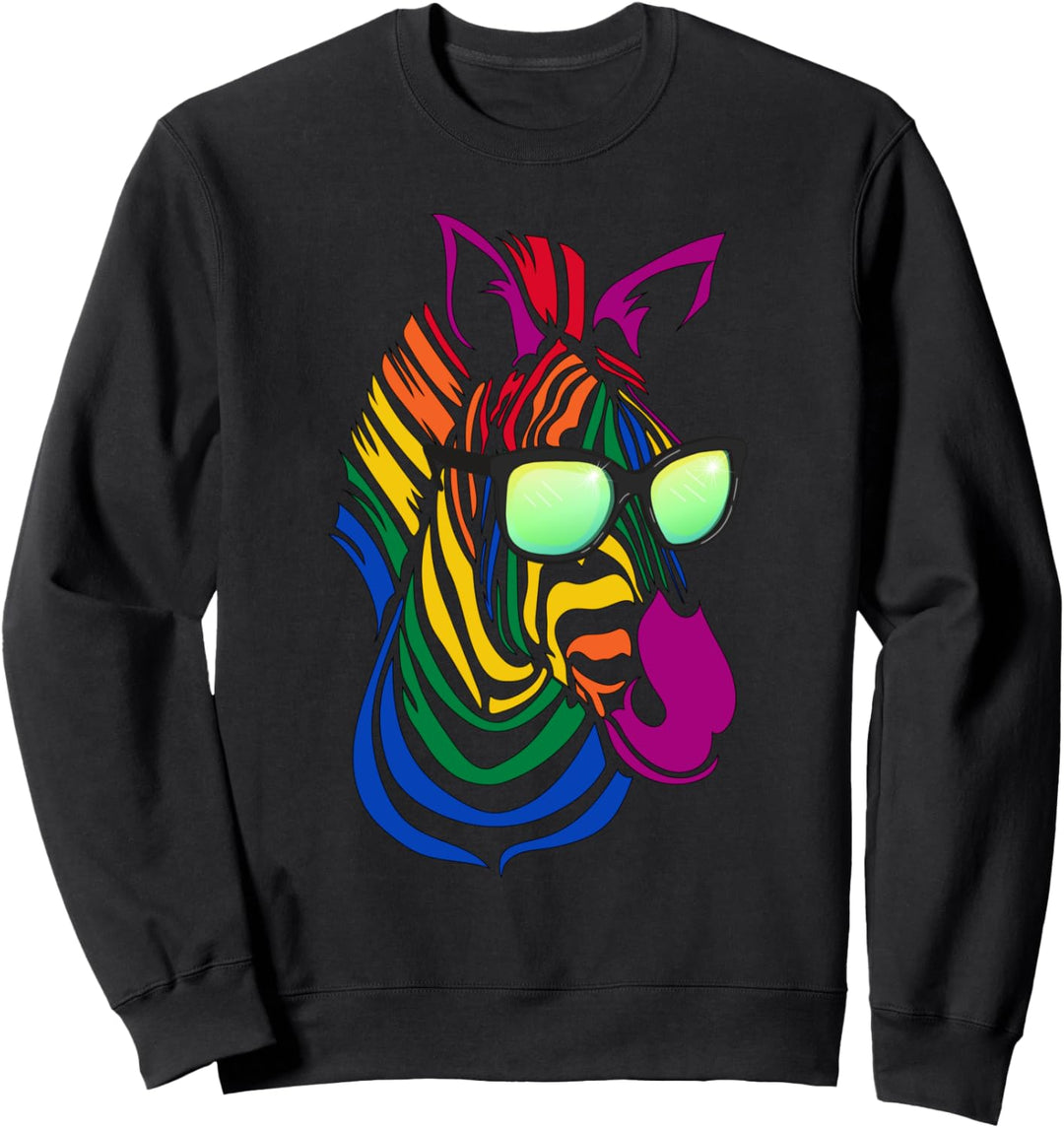 Cooles Buntes Zebra Mit Sonnenbrille Safari Bunt Afrika Sweatshirt