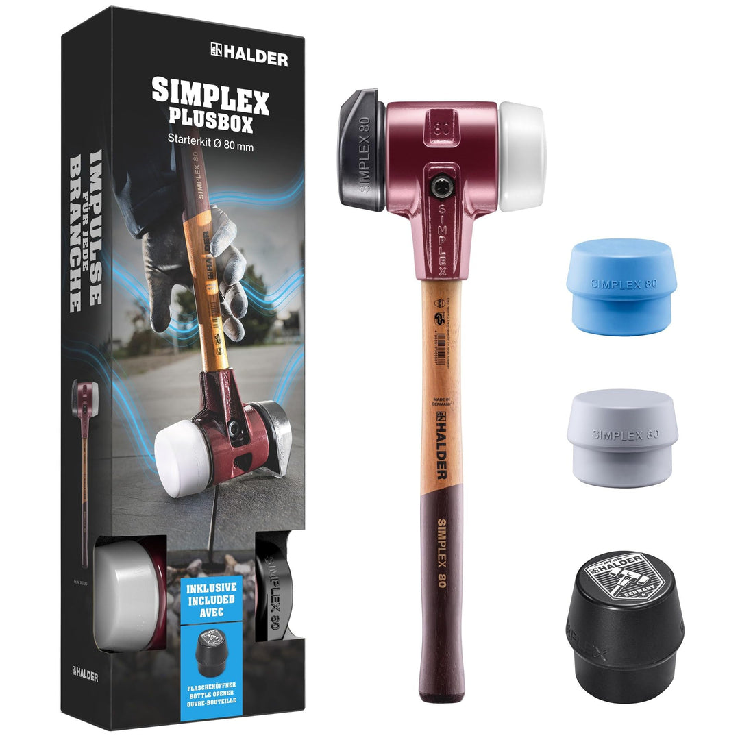 HALDER-Plusbox Starterkit, SIMPLEX-Schonhammer D80, Gummikomposition mit Standfuss/Superplastik sowi