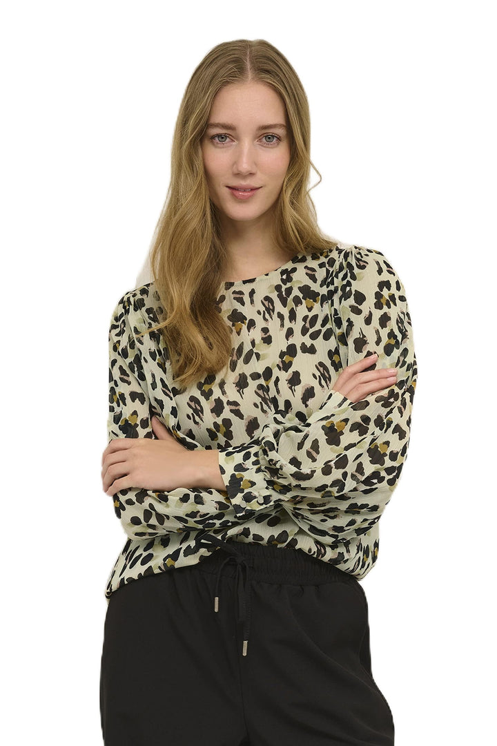 KAFFE Damen Bluse Langarm Rundhals Print Shirt Damen Bluse Langarm Rundhals Print Shirt 34 Leopard P