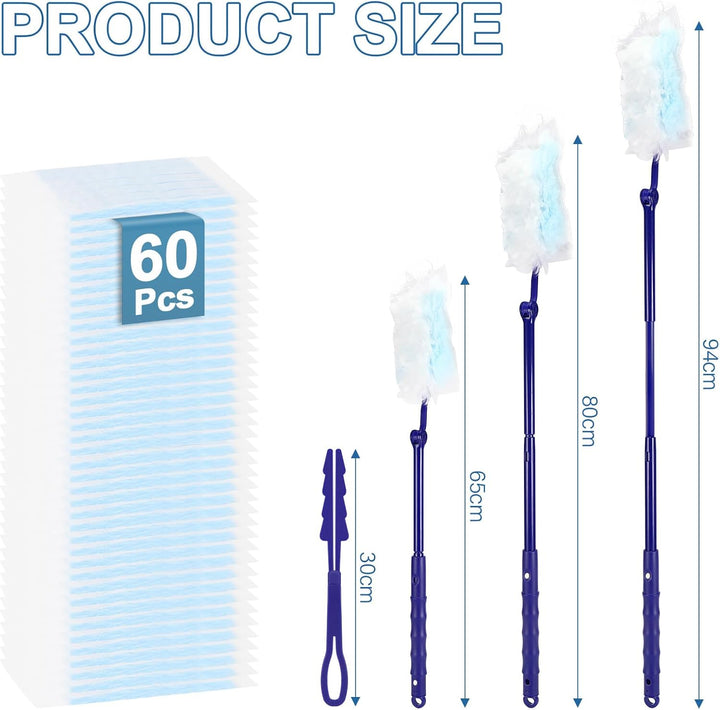 Kasanni 60 Stück Staubmagnet Duster, Staubmagnet Nachfüllpack Set, Staubwischer mit 2 Handgriff, 360