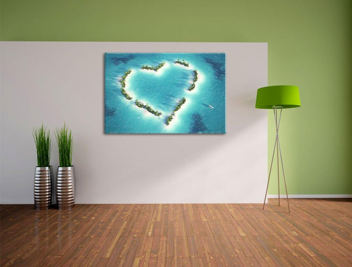 Pixxprint Herz geformt aus Inseln als Leinwandbild/Grösse: 100x70 cm/Wandbild/Kunstdruck/fertig besp