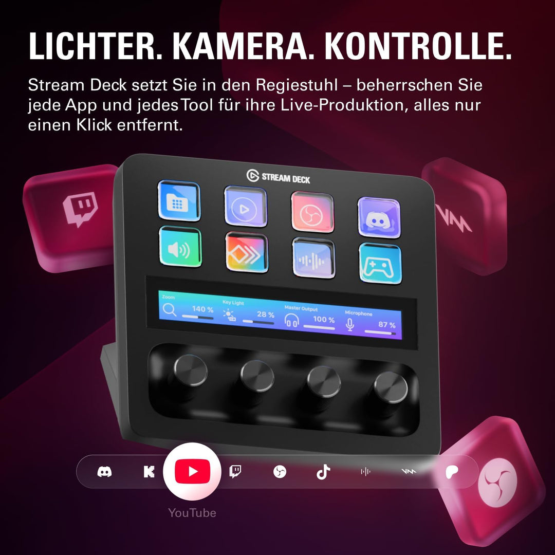 Elgato Stream Deck +, Audiomixer, Live-Produktion und Studio-Controller für Content Creators, Stream