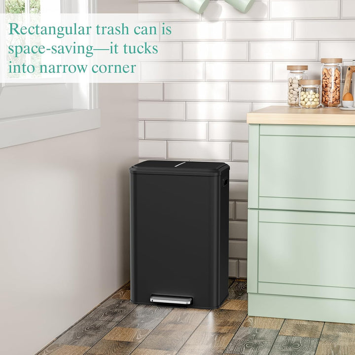 LIFERUN Mülleimer Küche 40l, Abfalleimer Küche mit Inneneimer,mit Deckel Softclose, Tretmülleimer au
