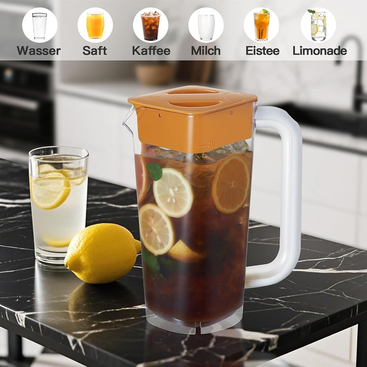 CURTA krug 2liter Wasserkrug Mit Deckel Mit Griff mit Skala, Kunststoff Für kühlschrank,2 liter pitc