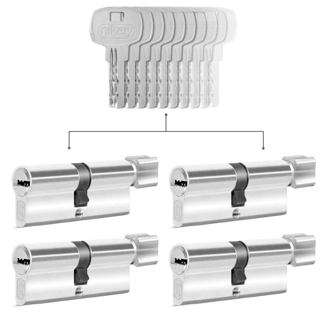 GERCAR 4x Knaufzylinder gleichschliessend 4 Schliesszylinder 30/30 inkl. 20 Schlüssel - 60 mm - Türs