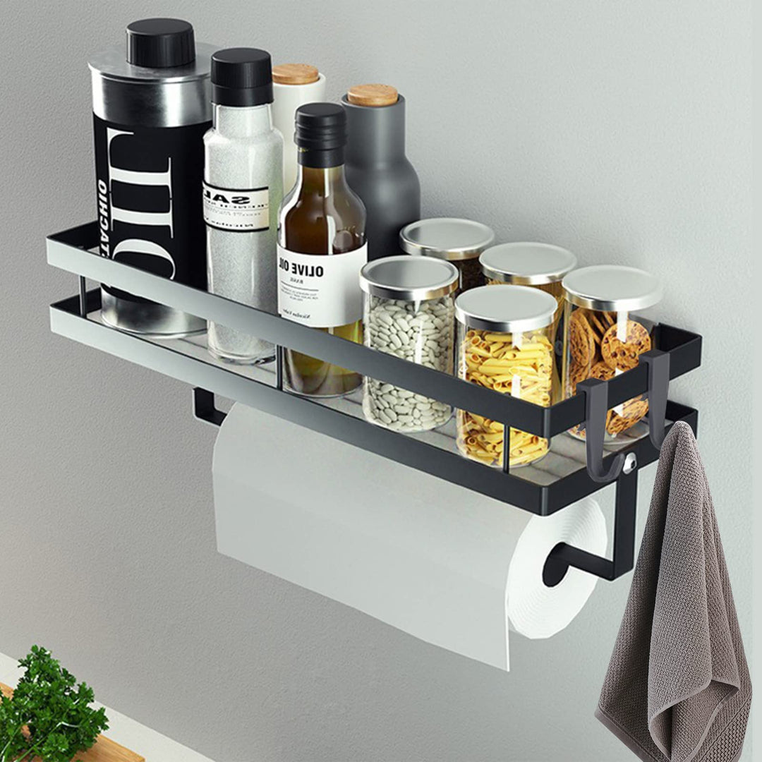 CZKDTT Gewürzregal,Küchenregal wand ohne Bohren,Gewürzregal Hängend Mit Küchenrollenhalter und 4 Hak