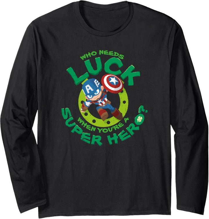 Marvel Captain America Who Needs Luck St. Patrick's Day Langarmshirt