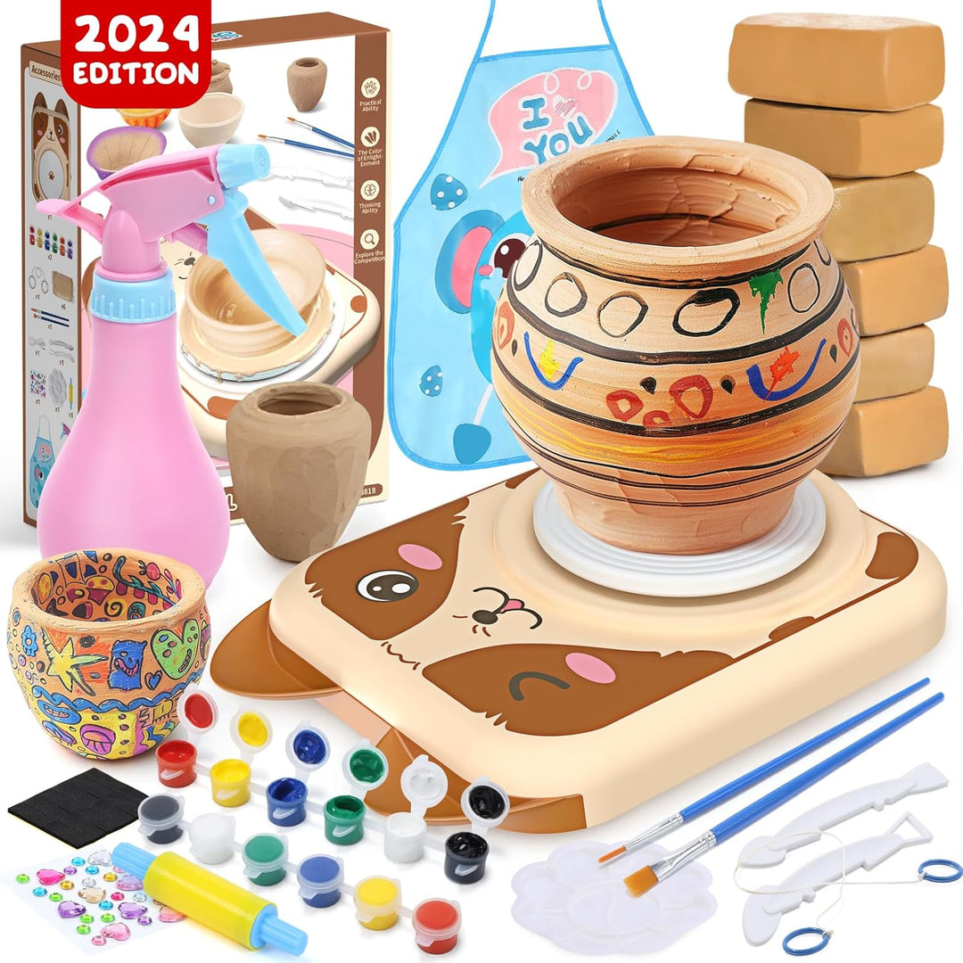 Skirfy Töpferset für Kinder, Töpferscheibe Elektrisch für Kinder, Mini Töpferscheibe mit Töpferton,T