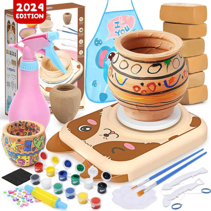 Skirfy Töpferset für Kinder, Töpferscheibe Elektrisch für Kinder, Mini Töpferscheibe mit Töpferton,T