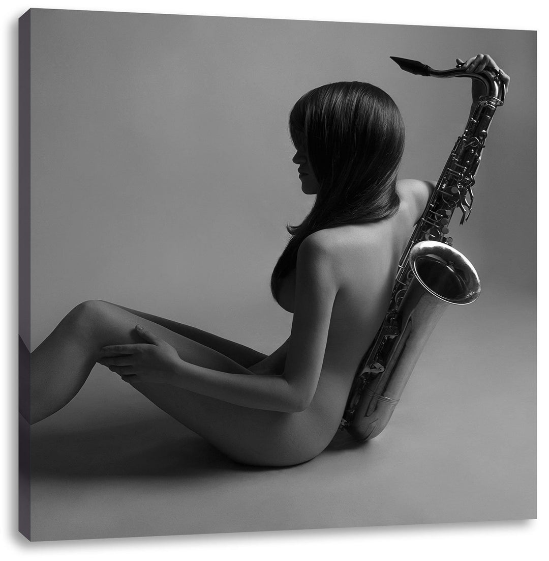 Pixxprint Attraktive Frau mit Saxophone als Leinwandbild/Grösse: 70x70 cm/Wandbild/Kunstdruck/fertig