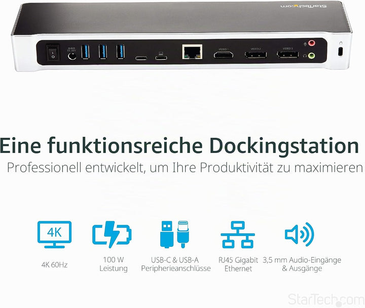 StarTech.com USB-C Dockingstation - Drei 4K Monitor Docking station mit zwei DisplayPort & HDMI - 10