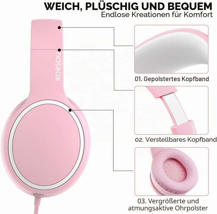 RORSOU R10 Over-Ear Kopfhörer mit Mikrofon, Leichtgewichtige klappbare Stereo-Bass-Headset mit 1,5 m