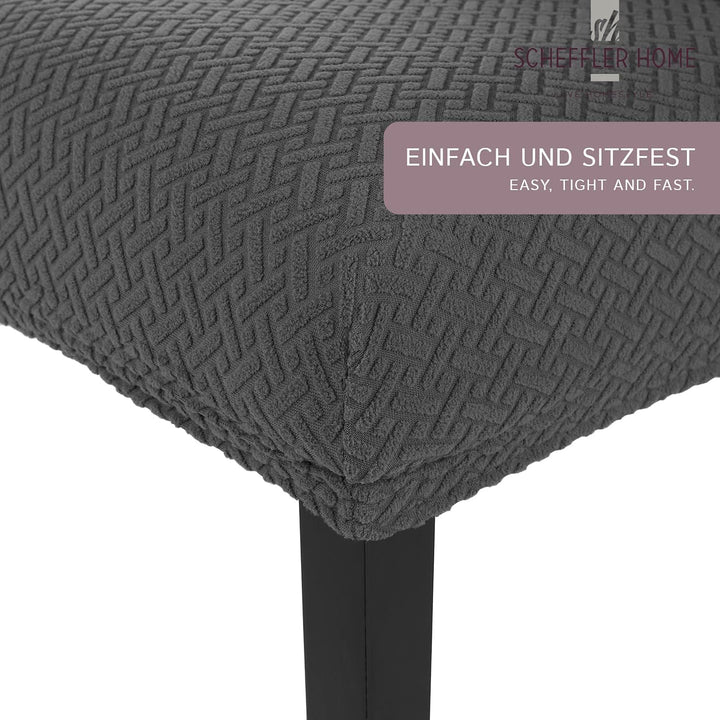 SCHEFFLER-Home Stuhlhussen Stretch Luna/Stuhlhussen 2er Set Anthrazit / / elastische Flanell Stuhlab