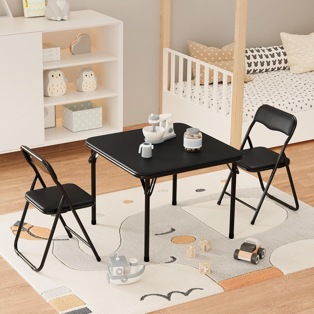 Set aus Tisch und 2 Klappstühlen für Kinder – stabiler Metallrahmen und weiche PU-Kissen – perfekt z
