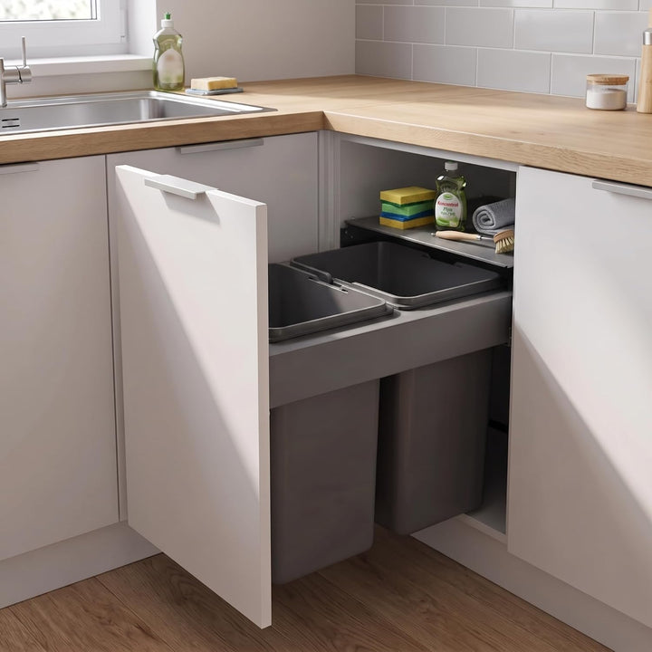 Einbau Mülleimer für 45 cm Küchenschrank 2-fach Abfallsystem 2 x 15L Vollauszug Soft Close Frontmont