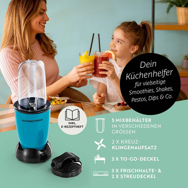 GOURMETmaxx Mr. Magic Power Pro Mixer 400 Watt | Smoothie Maker mit to go Deckel | Standmixer mit Mi