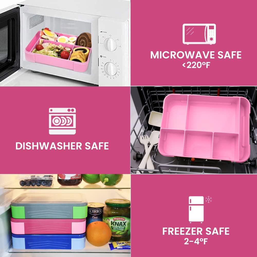 Bugucat Brotdose Kinder mit Fächern 1330ML 2 Set,Lunchbox Kinder Bento Box Auslaufsicher mit 6 Fäche