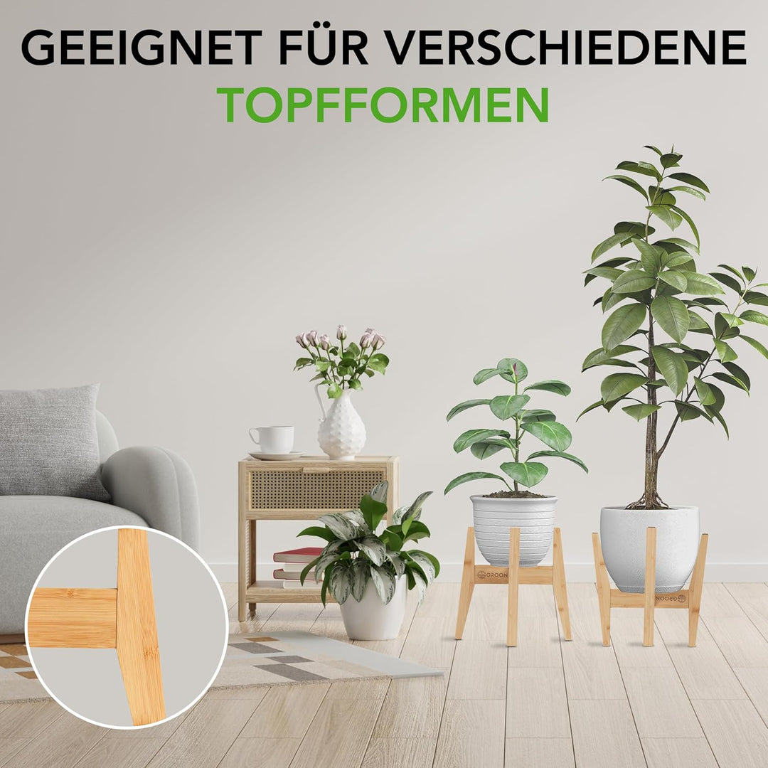 Groon Blumenständer Holz - Verstellbarer Bambus Pflanzenständer für 20-30 cm grosse Pflanzentöpfe -