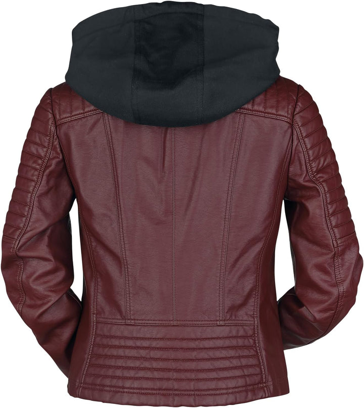 Black Premium by EMP Damen rote Kunstlederjacke mit Kapuze L dunkelrot, L dunkelrot