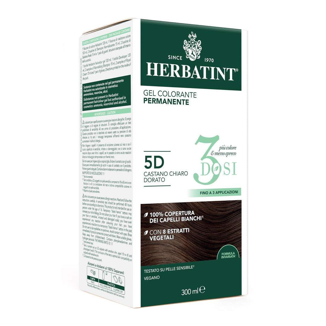Herbatint Permanentes Farbgel 3 Dosen, 300 ml – 5D Hellbraun Gold, ohne Ammoniak, für empfindliche H