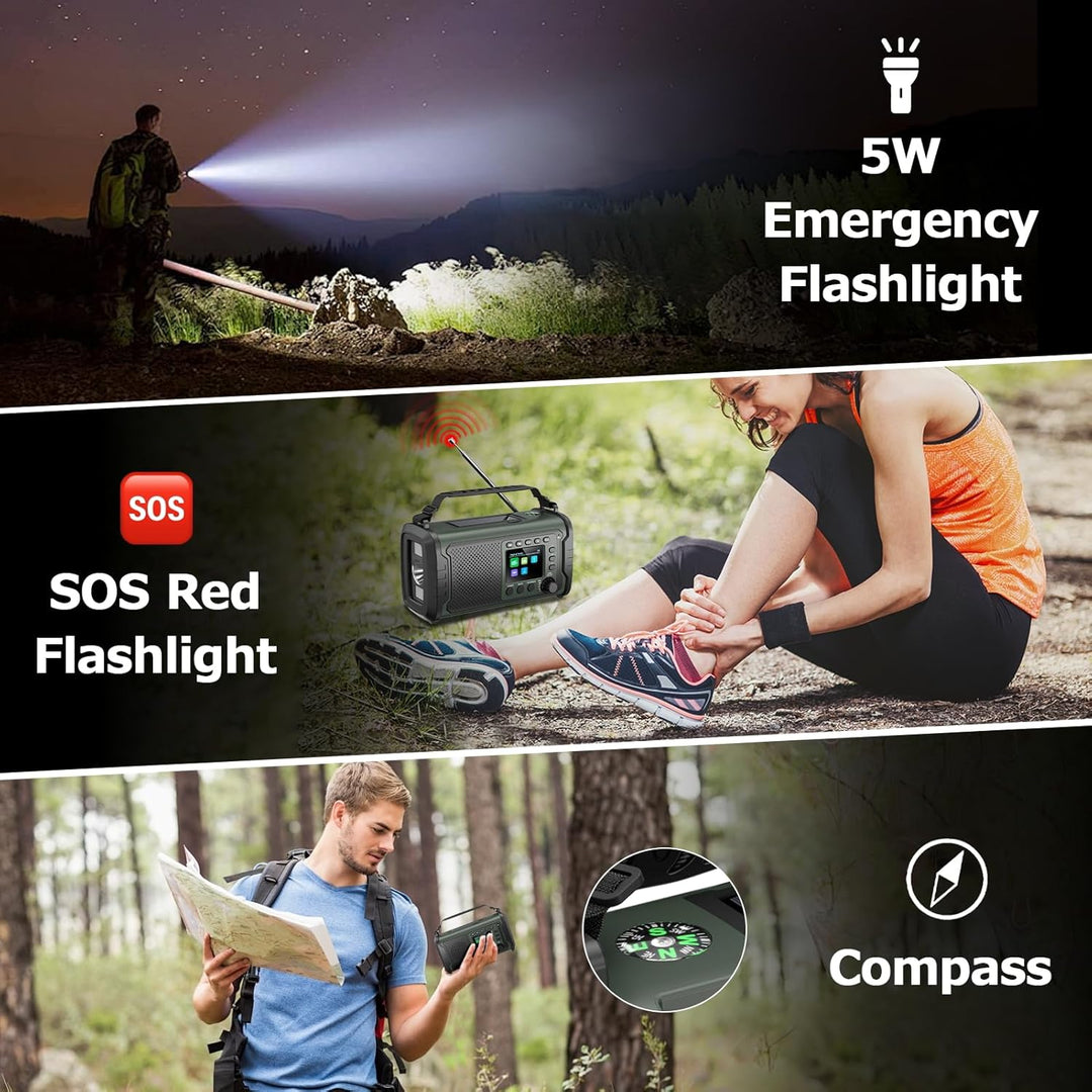 27000mAh DAB/DAB+ Notfallradio mit Kurbel, Solar & USB Laden, Bluetooth 5.3, Powerbank-Funktion, SOS
