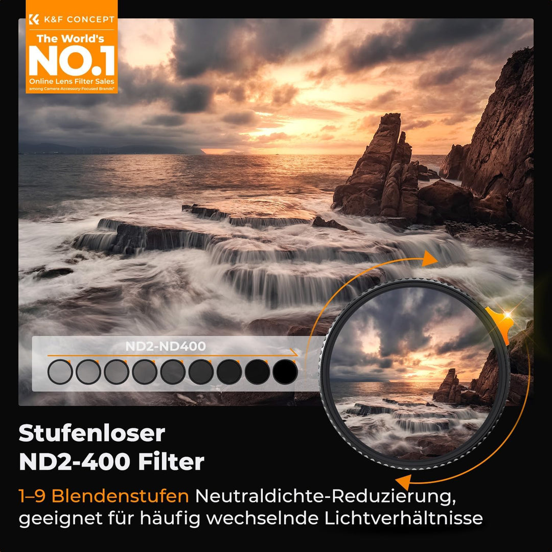 K&amp;F Concept Nano-X 58mm ND Filter Variabler Graufilter ND2-400 (1-9 Stop) Vario ND Filter mit Filter