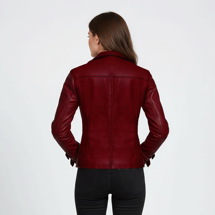 Bluepiel Poula Damen Lederjacke - Modernen Biker-Look - Echt Leder Jacke Rot Tailliert mit Reverskra