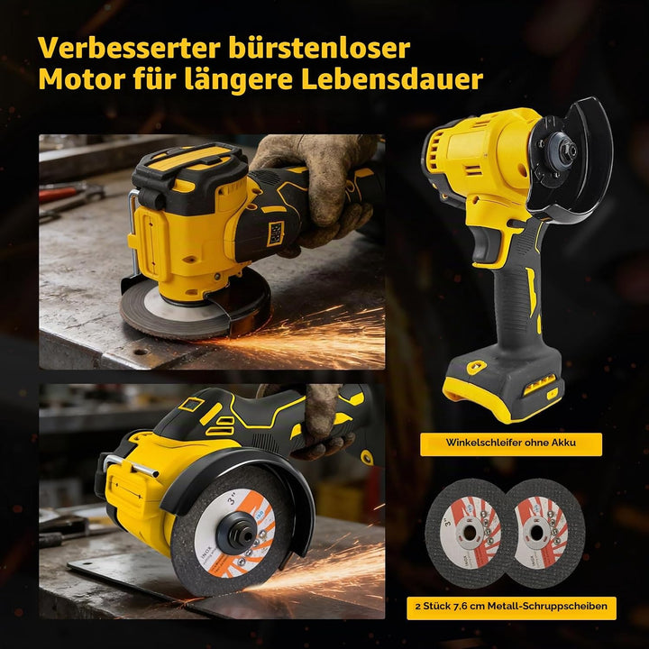 Akku-Winkelschleifer für Dewalt 18/20 V, bürstenloser Mini-Winkelschleifer, 20.000 U/min, 75 mm, kle