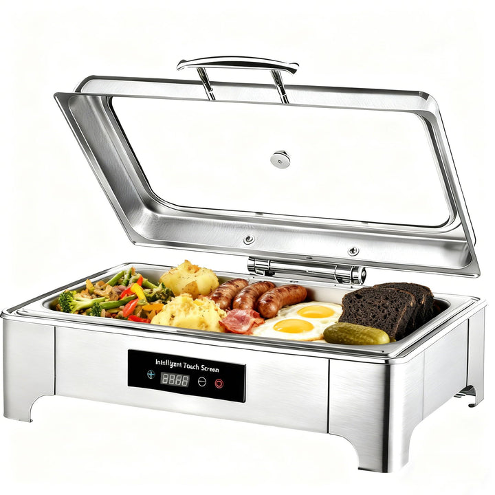 Chafing Dish Elektrisch, 9L Edelstahl Warmhaltebehälter Essen Buffet Elektrisch mit Sichtbarem Glasd
