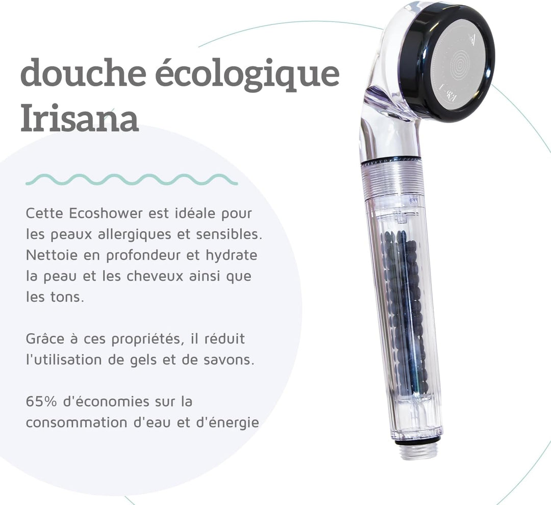 IRISANA - Öko-Dusche IR15-24 x 15 x 6 cm - Mikroporenscheibe, Keramik- und Partikelfilter - 2 Ersatz