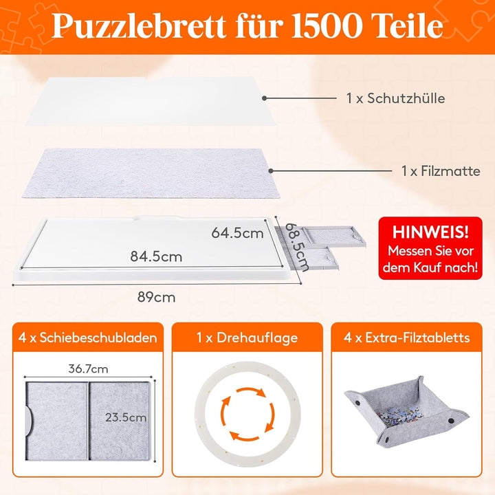 Lifewit 1500 PCS Drehbares Puzzlebrett mit 4 Schubladen/Abdeckung,88,9 x 68.5cm Tragbarer Puzzlebret
